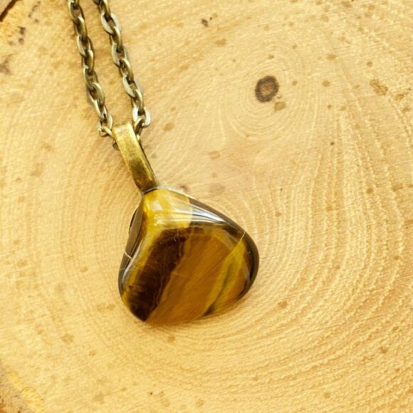 Small Tigers Eye Pendant Necklace with 30 in Antique Bronze Chain - Picture 4 of 4